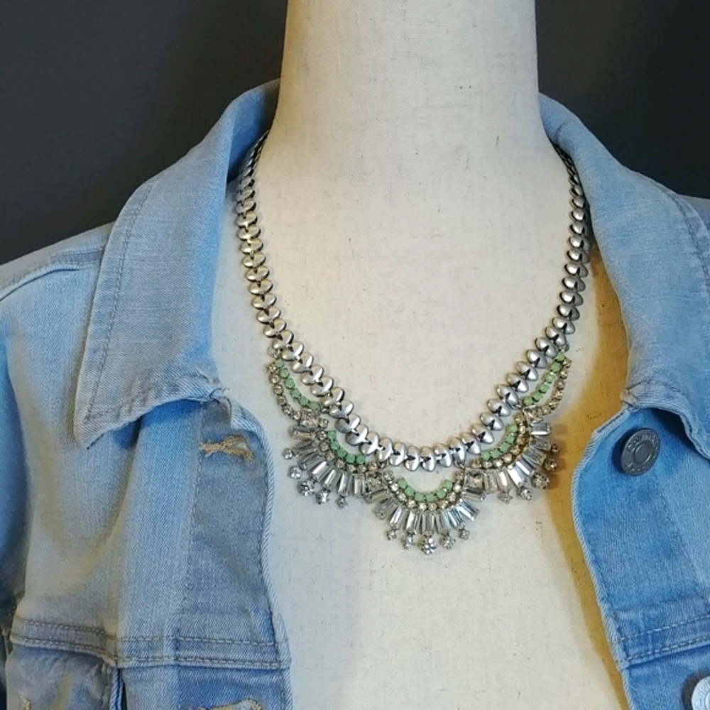 Stella & Dot Faux Silver and Diamond Coloured Stone Necklace